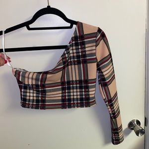 One arm plaid crop top
